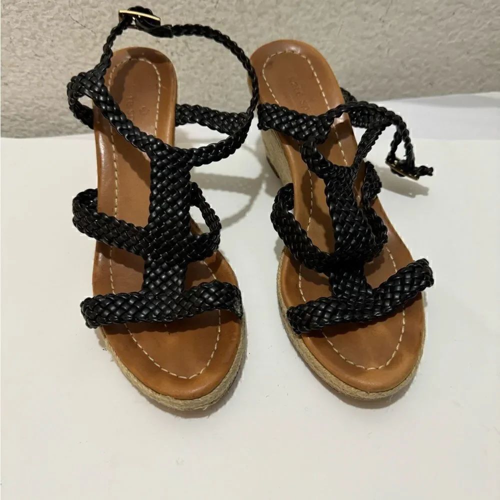 Kate Spade Espadrille woven black Wedge Heel Sandals Size 7 M
